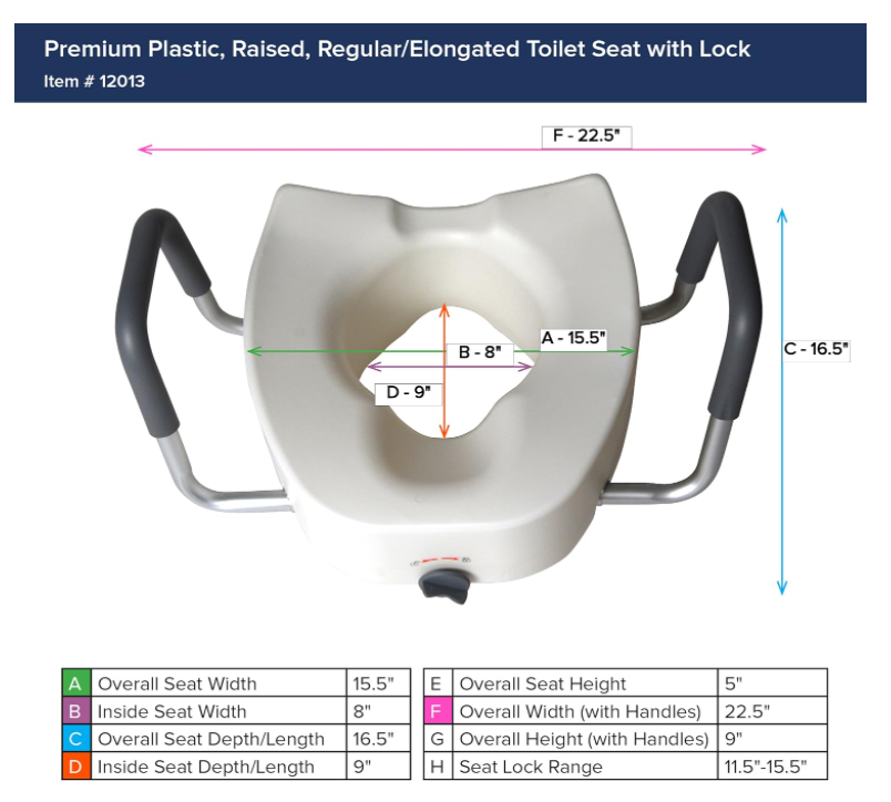 Raised Toilet Seat w/ Lock & Padded Removable Arms