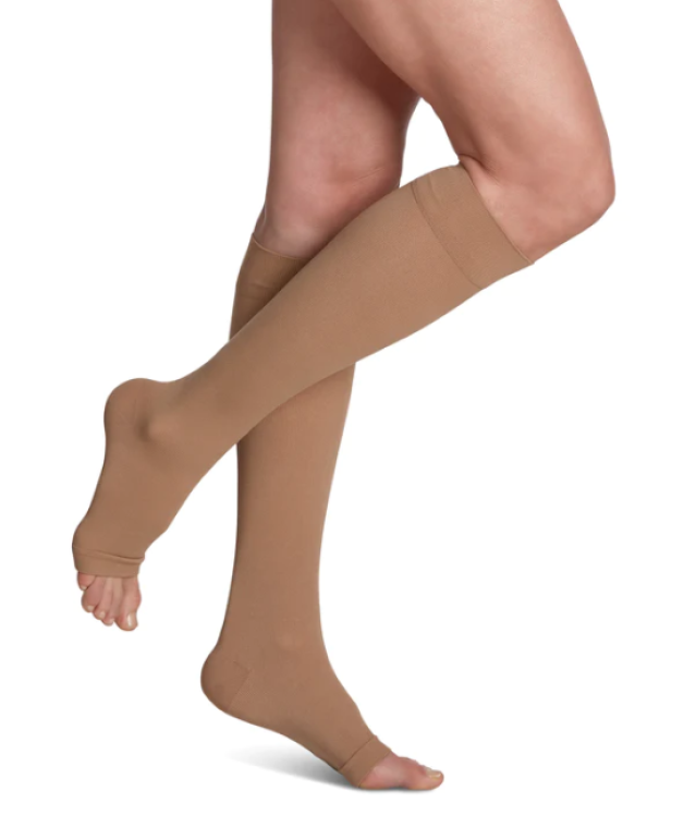 Women's Essential Cotton Calf Open-Toe Compression Stockings