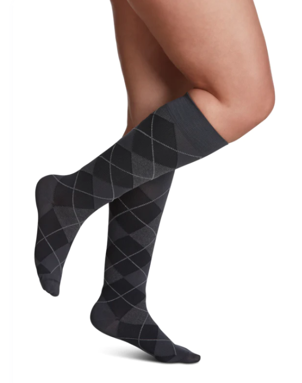 Women's Style Microfiber Patterns Calf Stockings Graphite Argyle