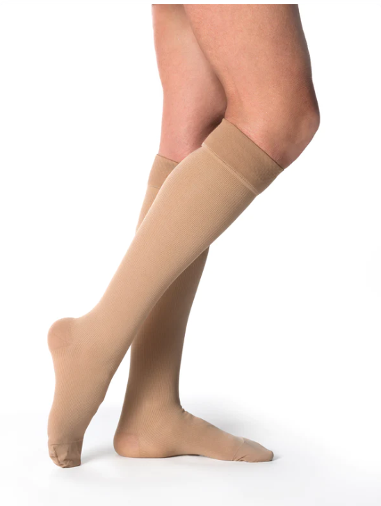 Women's Essential Cotton Calf with Grip-Top Compression Stockings Nude