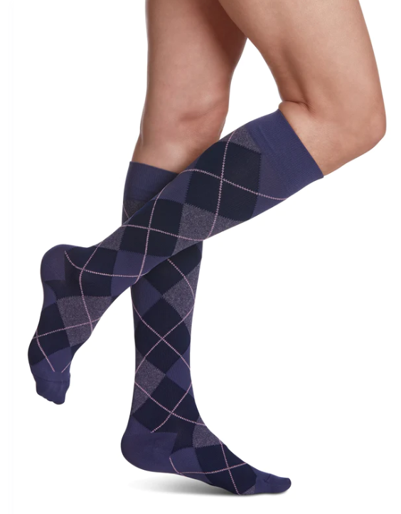 Women's Style Microfiber Patterns Calf Stockings Purple Argyle